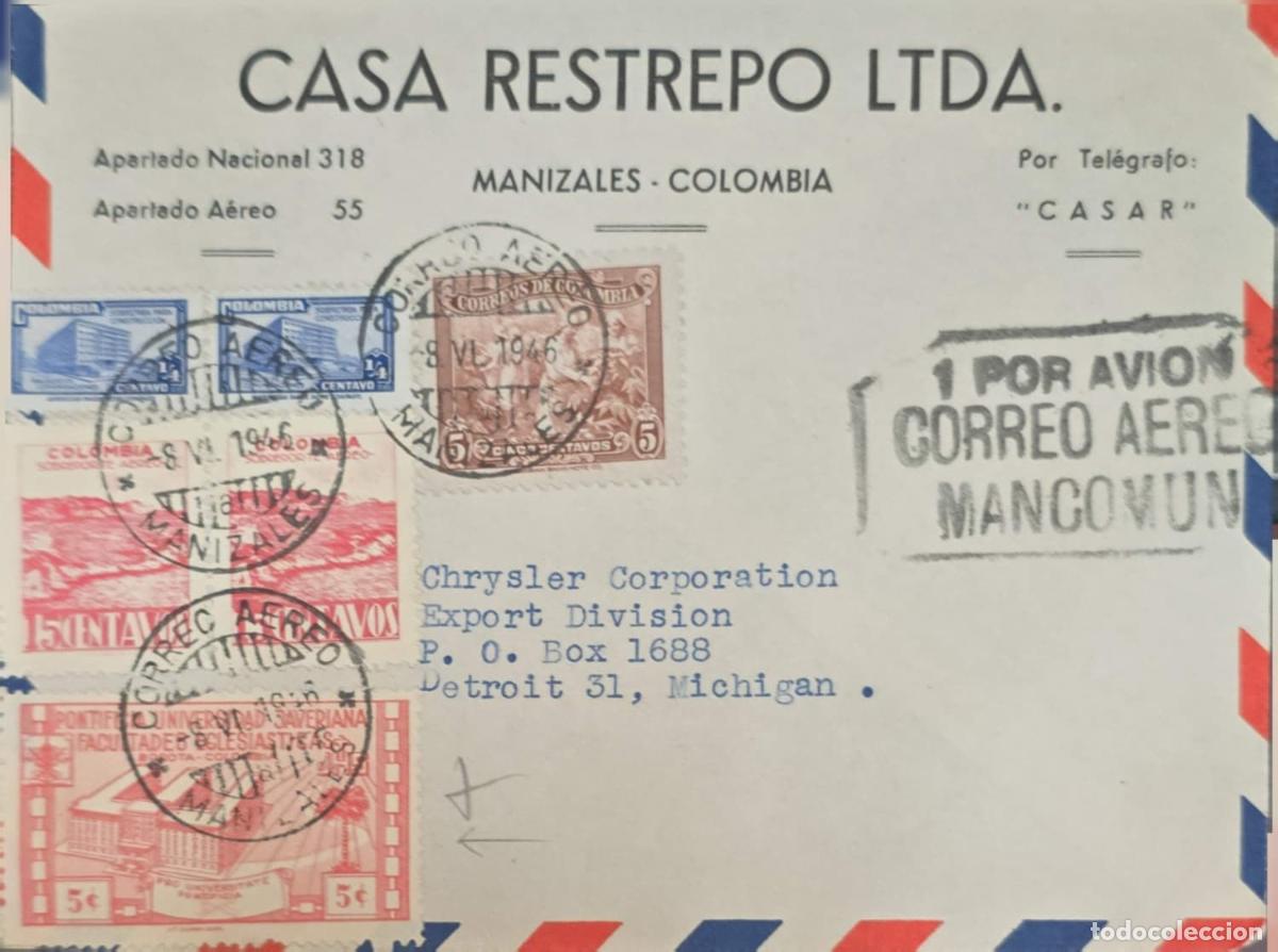 Sellos: CMI) 1946. COLOMBIA. MODERN BUILDINGS ARCHITECTURE, JAVERIANA UNIVERSITY FACHADE, AND POLITICAL DIVI