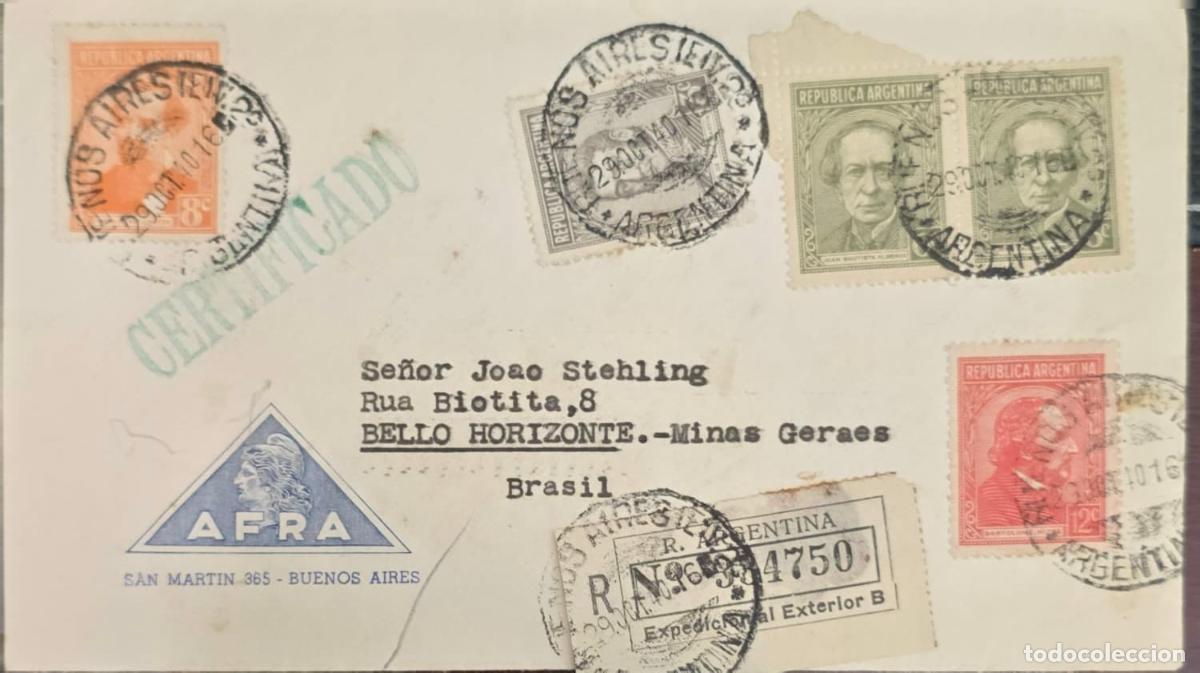 Selos: CMI) 1940. ARGENTINE. CLASSIC PORTRAITS OF NATIONAL HEROES IN GREEN AND RED TONES. COVER SENT TO BRA