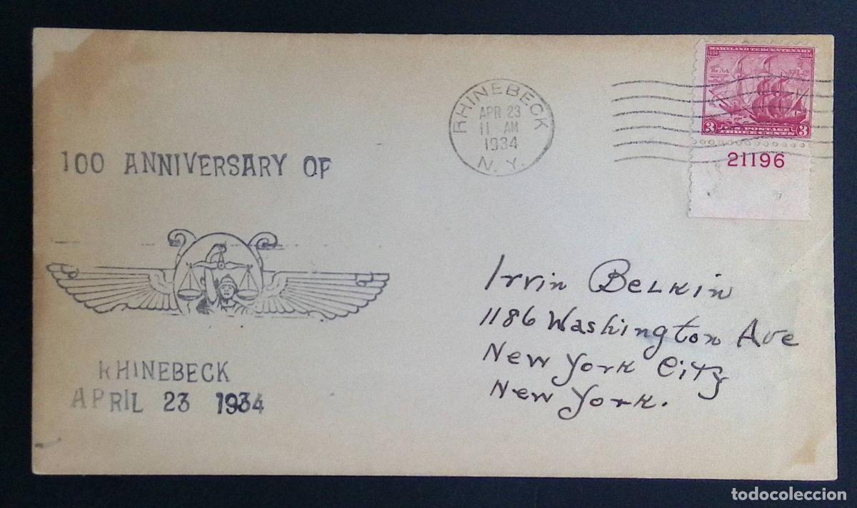 Selos: CMI) 1934. UNITED STATES. HISTORICAL THREE-MASTED SAILBOAT VESSEL IN RED TONE RECTANGULAR FRAME. FDC
