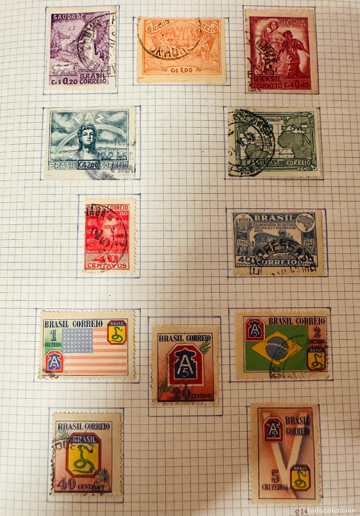 Selos: CMI) 1944-1945. BRAZIL. SAUDADE, GLORIA, AND PAZ CAPTIONS, EXPEDITIONARY FORCES MAP, BAHIA INSTITUTE