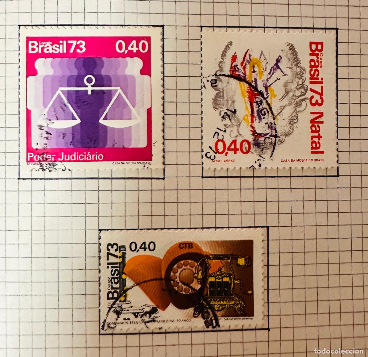 Briefmarken: CMI) 1973. BRAZIL. SCALES OF JUSTICE (PODER JUDICI&Aacute;RIO), HUMAN FACES (NATAL), AND VINTAGE CAR FROM C