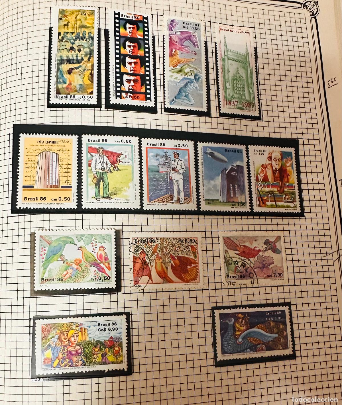 Timbres: CMI) 1986-1987. BRAZIL. ANO INTERNACIONAL DA PAZ, CARTOON PORTRAITS (GL&Oacute;RIA), RUNNING ATHLETE, HISTO