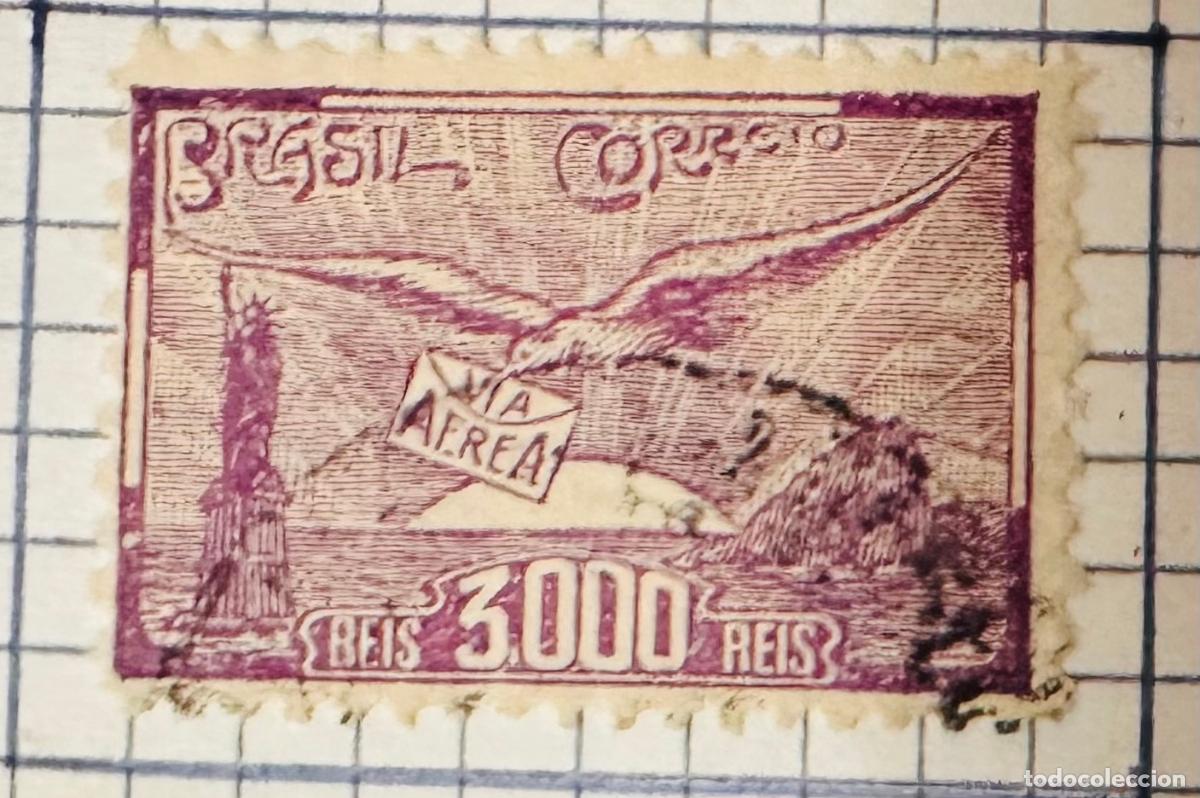 Sellos: CMI) 1930. BRAZIL. INDEPENDENT STAMP WITH SEAGULL IN FLIGHT, VIA AEREA, STATUE OF LIBERTY, AND COAST