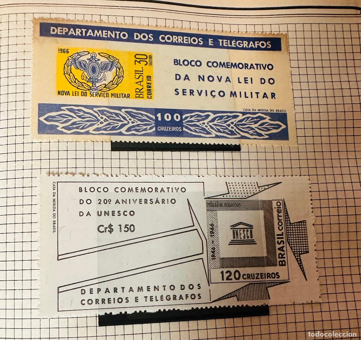 Sellos: CMI) 1966. BRAZIL. TWO CORREIOS SOUVENIR SHEETS: NOVA LEI DO SERVI&Ccedil;O MILITAR BLOCK (WINGED EMBLEM) A