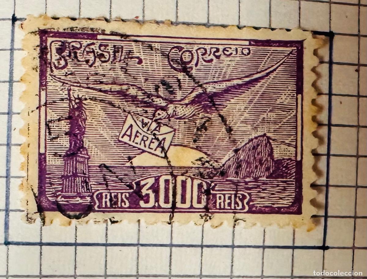 Sellos: CMI) 1930. BRAZIL. INDEPENDENT STAMP WITH SEAGULL IN FLIGHT, VIA AEREA, STATUE OF LIBERTY, AND COAST