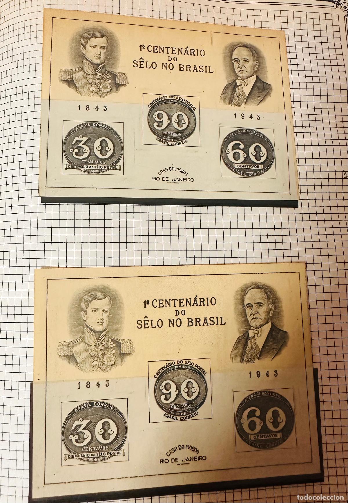 Sellos: CMI) 1943. BRAZIL. TWO SOUVENIR SHEETS FROM 1&ordm; CENTEN&Aacute;RIO DO S&Ecirc;LO NO BRASIL 1843-1943 WITH TWO HEROE