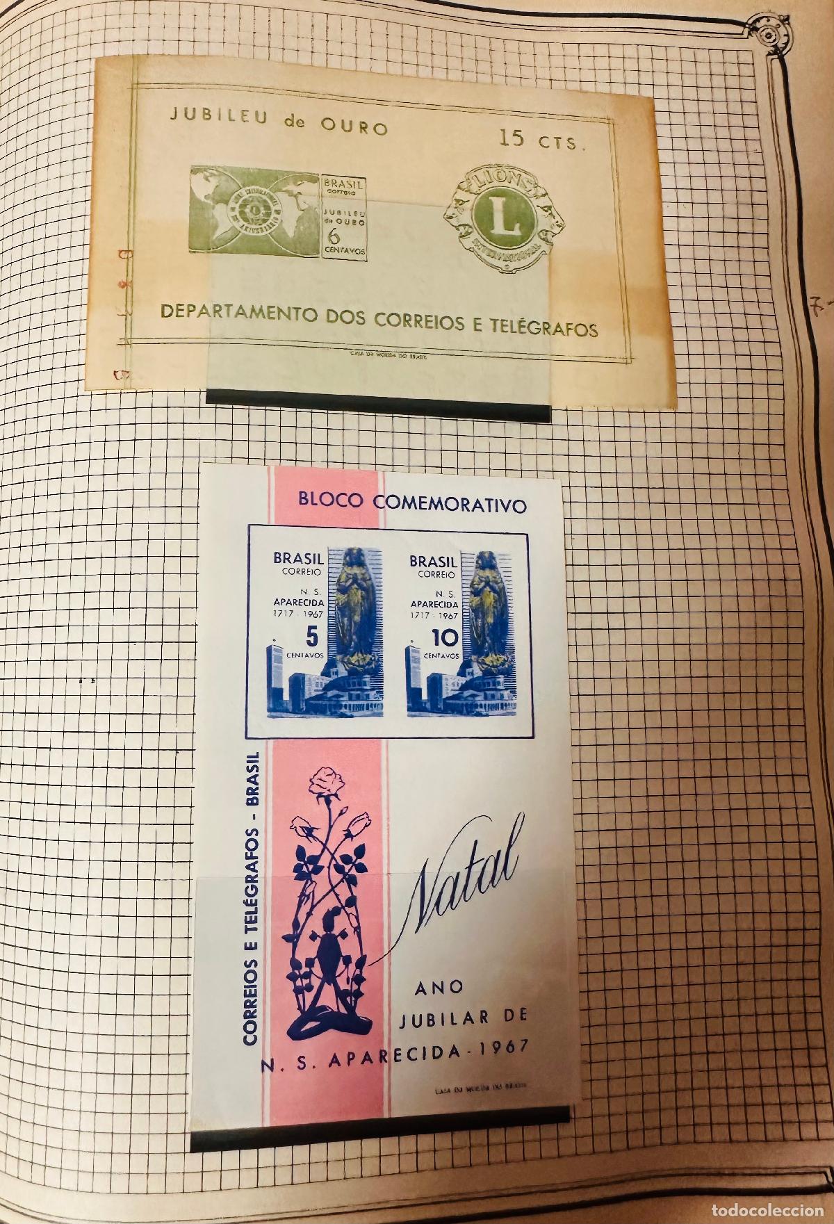 Sellos: CMI) 1967. BRAZIL. JUBILEU DE OURO POSTAL STATIONERY SHEET (GREEN LIONS CLUBS) AND BLUE AND PINK COM
