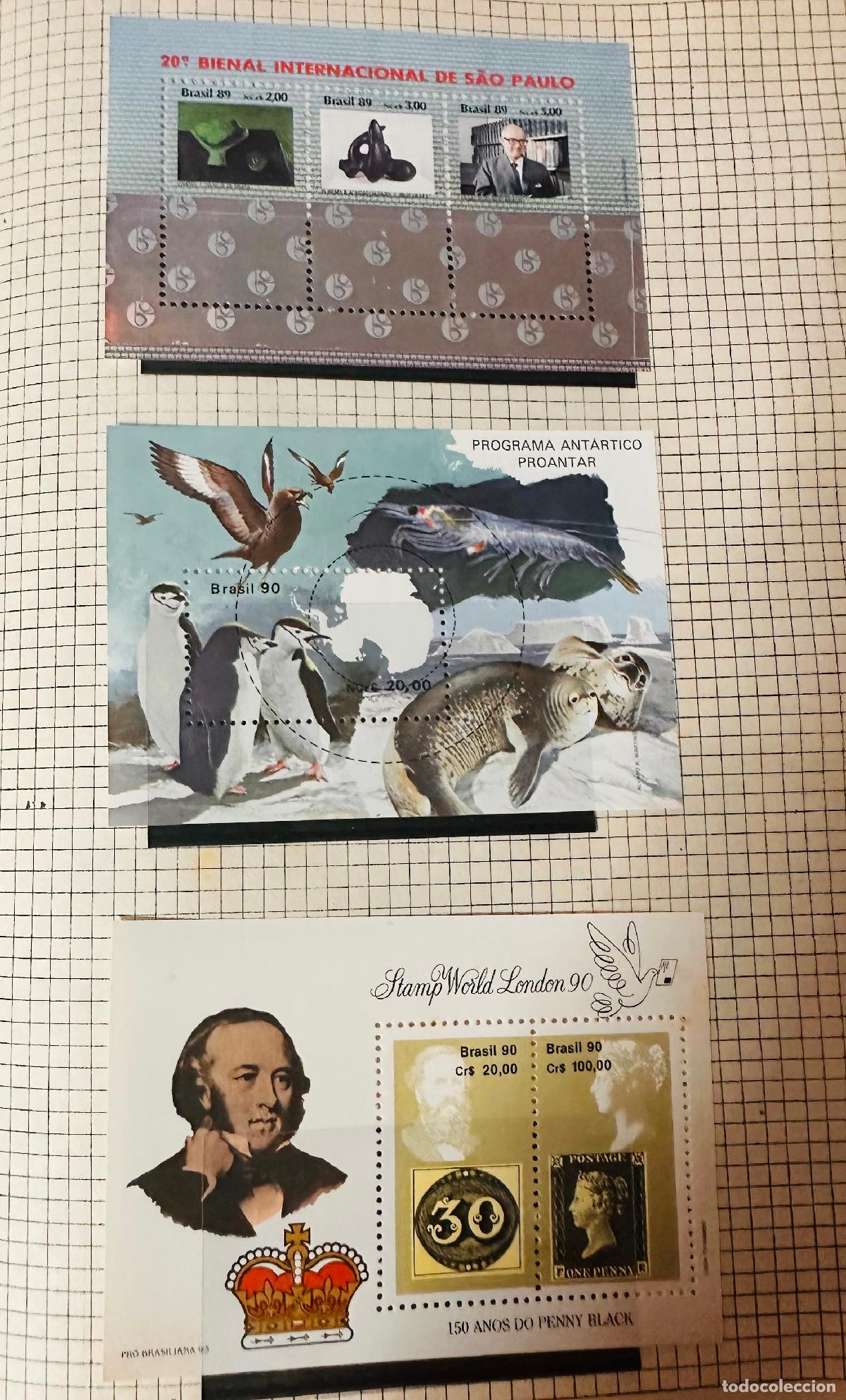 Selos: CMI) 1989-1990. BRAZIL. CONTEMPORARY SCULPTURES COMPOSITION, ANTARCTIC FAUNA WITH PENGUINS AND PENNY