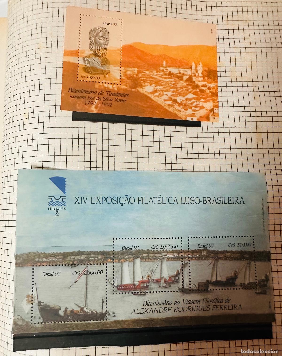 Selos: CMI) 1992. BRAZIL. TIRADENTES SCULPTURAL BUST WITH URBAN PANORAMIC AND HISTORICAL NAVAL SHIPS VESSEL