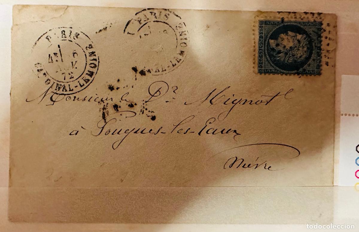 Sellos: CMI) 1872. FRANCE. HISTORICAL COVER TO FOUQUES-LES-EAUX WITH PARIS CARDINAL-LEMOINE MARKS AND MONOCH