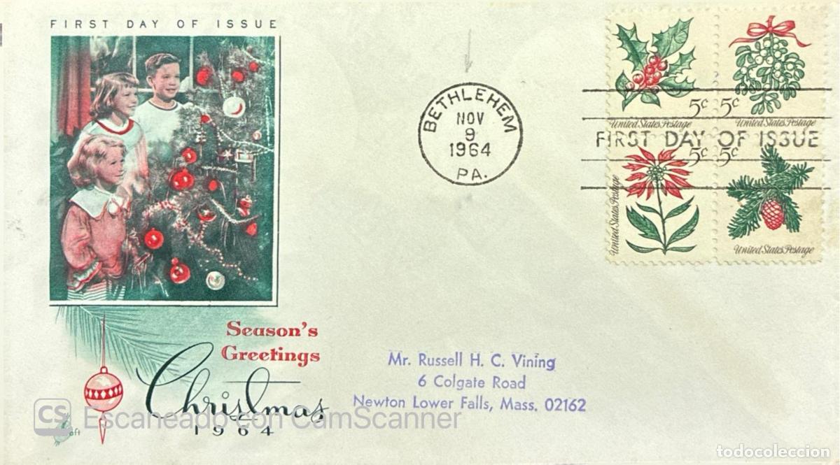 Timbres: CMI) 1964. UNITED STATES. BOTANICAL ILLUSTRATIONS OF MULTICOLORED CHRISTMAS LEAVES, FLOWERS AND BRAN