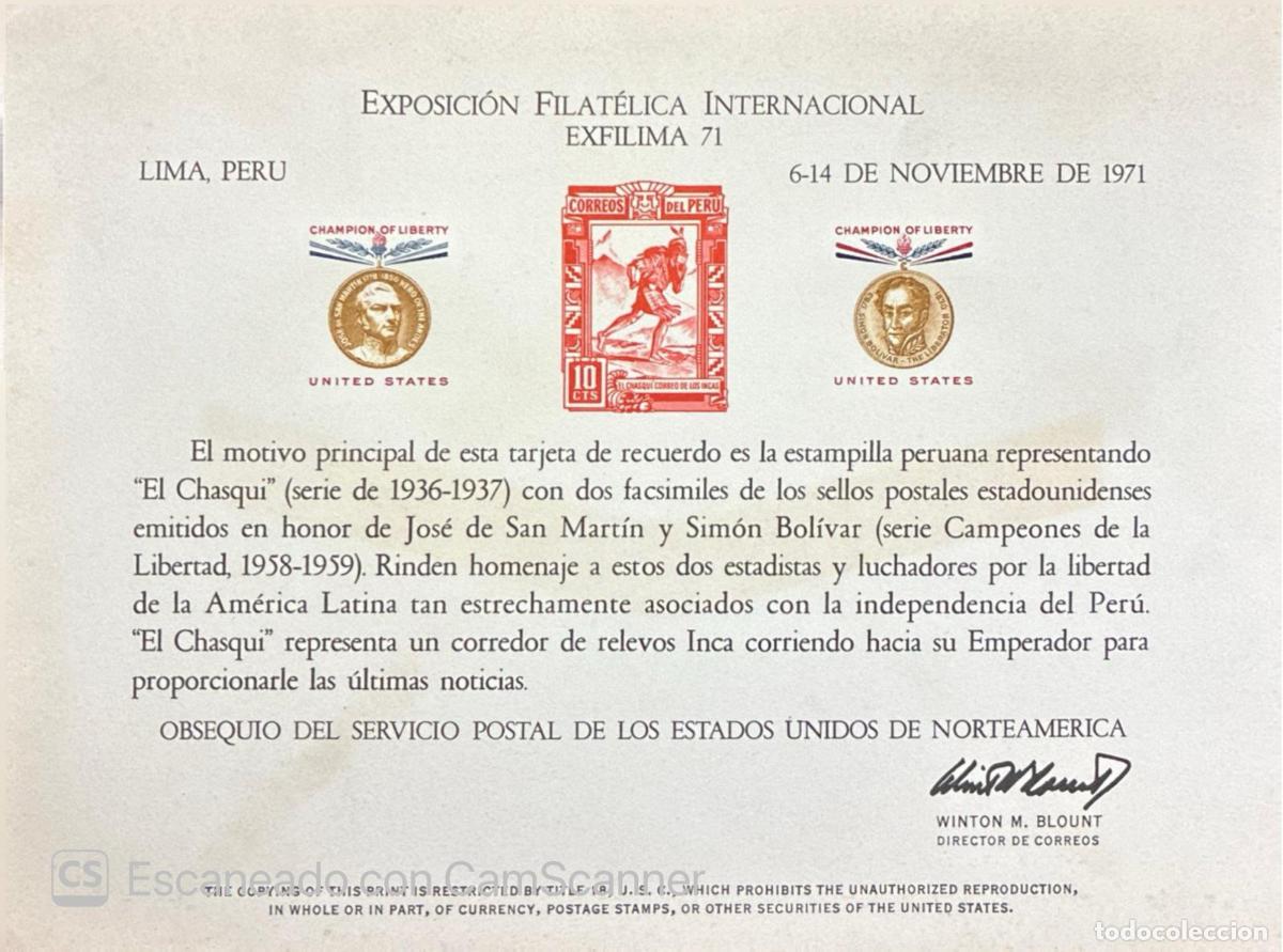 Timbres: B.R.) 1936-1959. PERU. RECREATION OF &rdquo;EL CHASQUI&rdquo; RUNNER WITH JOSE DE SAN MARTIN AND SIMON BOLIVAR F