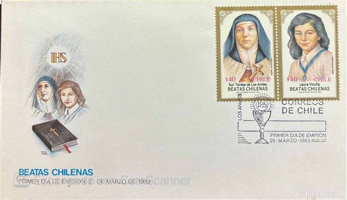 Sellos: CMI) 1989. CHILE. ISSUE FEATURING SACRED PORTRAITS OF SOR TERESA DE LOS ANDES AND LAURA VICU&Ntilde;A ALONG