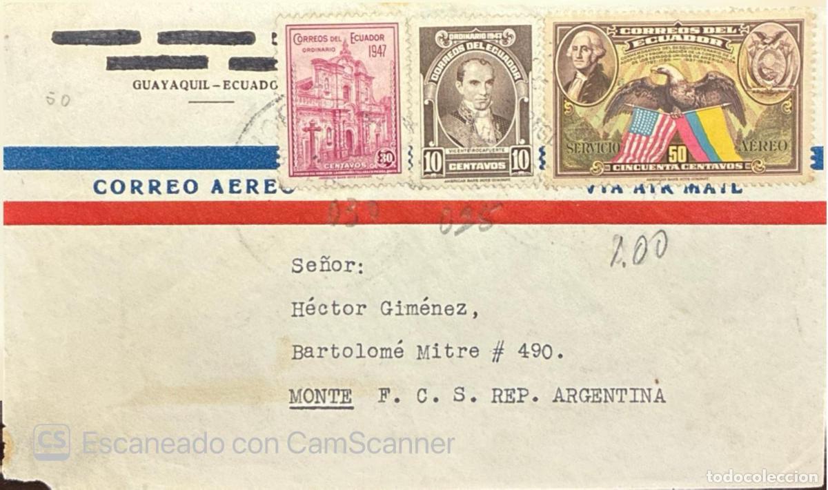 Sellos: CMI) 1947. ECUADOR. CATHEDRAL FACHADE, VICENTE ROCAFUERTE PORTRAIT, AND NATIONAL SHIELD WITH AMERICA
