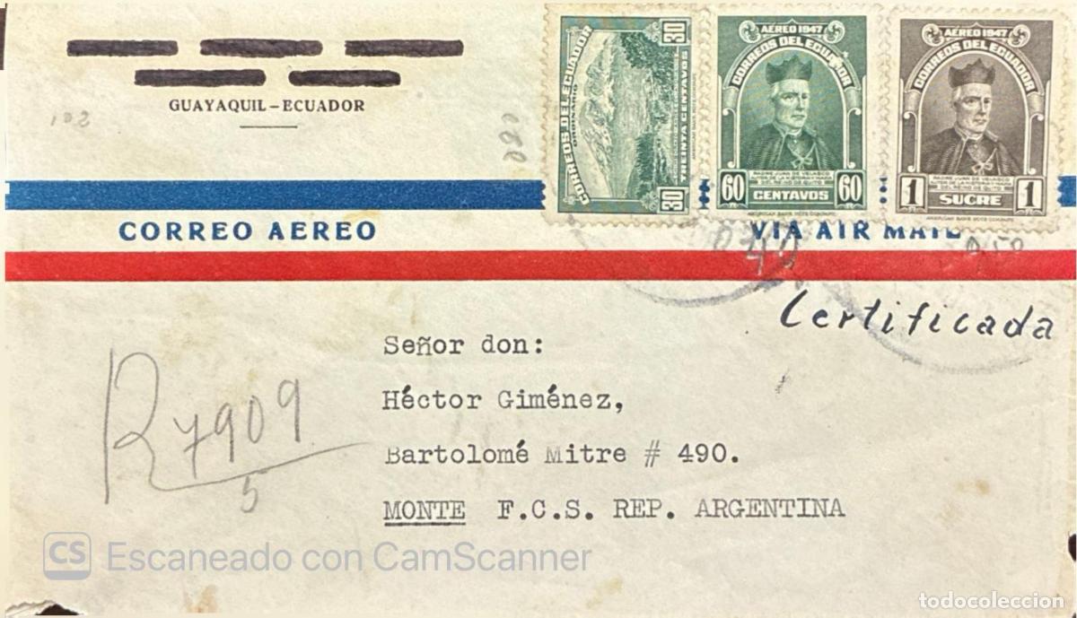 Sellos: CMI) 1947. ECUADOR. FEATURING MOUNTAIN LANDSCAPE, FATHER JUAN DE VELASCO RELIGIOUS PORTRAIT AND SURE