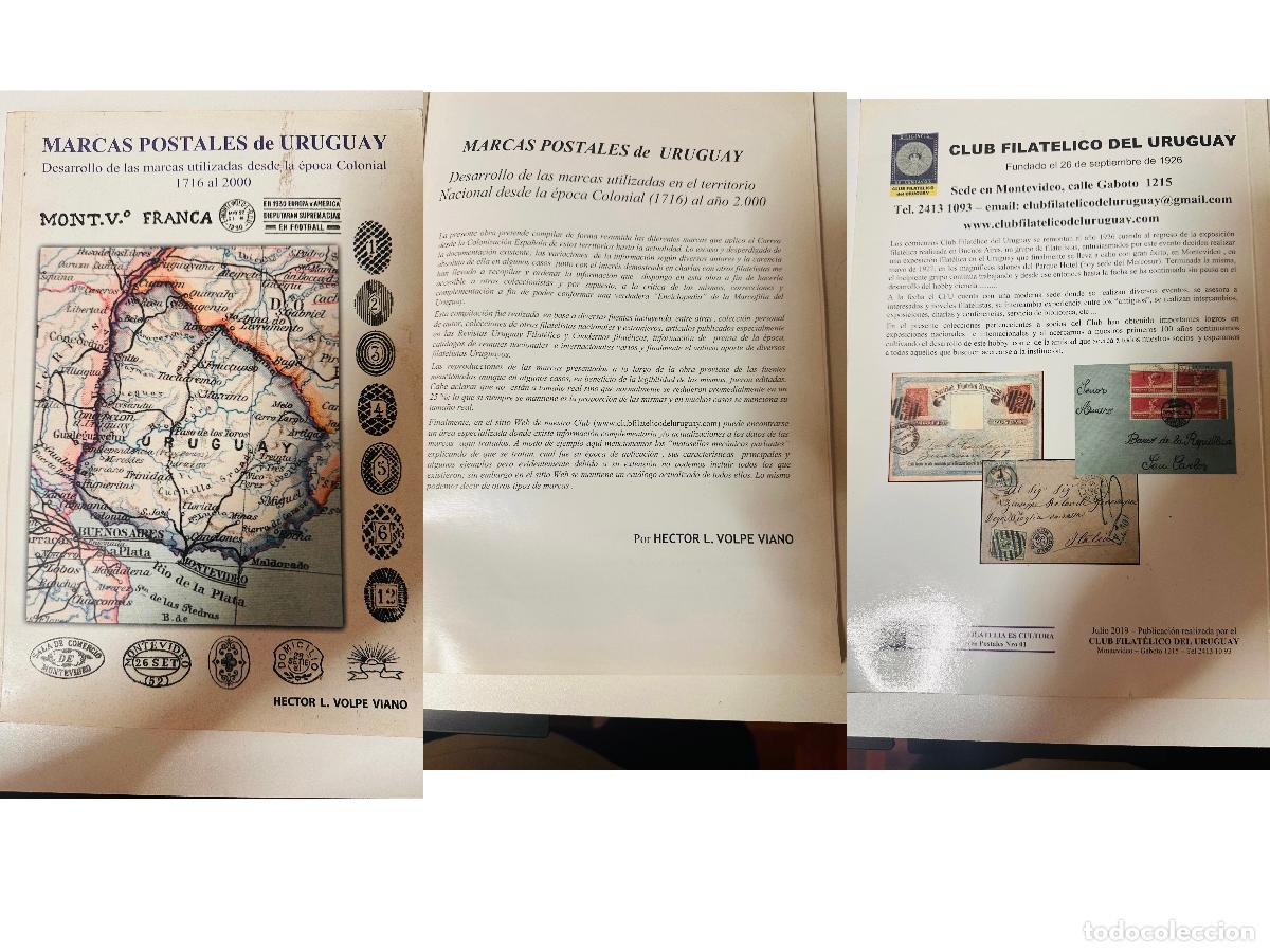 Sellos: CMI) 2019. URUGUAY. HISTORICAL MAP AND BOOK COVER FROM &rdquo;MARCAS POSTALES DE URUGUAY 1716 AL 2000&rdquo;. BO