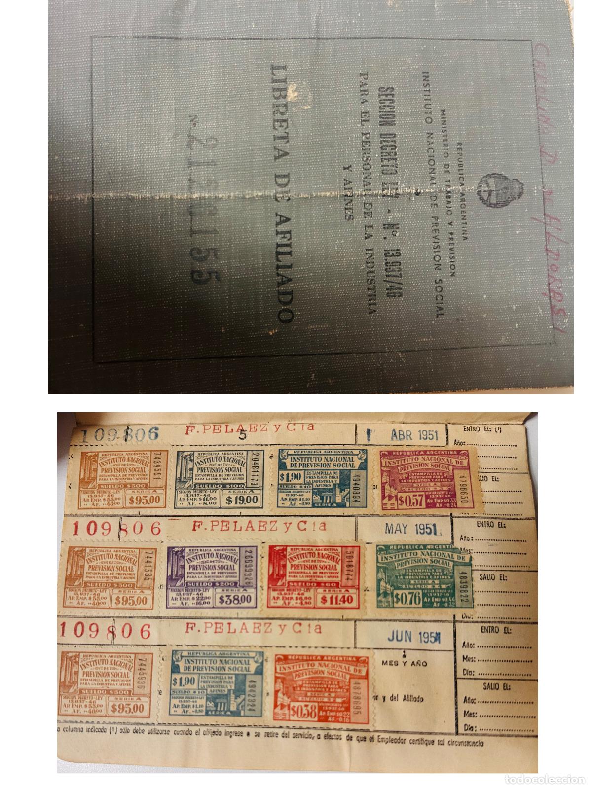 Sellos: CMI) 1951. ARGENTINE REPUBLIC. NATIONAL SOCIAL SECURITY BOOKLET CONTAINING NINE MULTICOLORED REVENUE