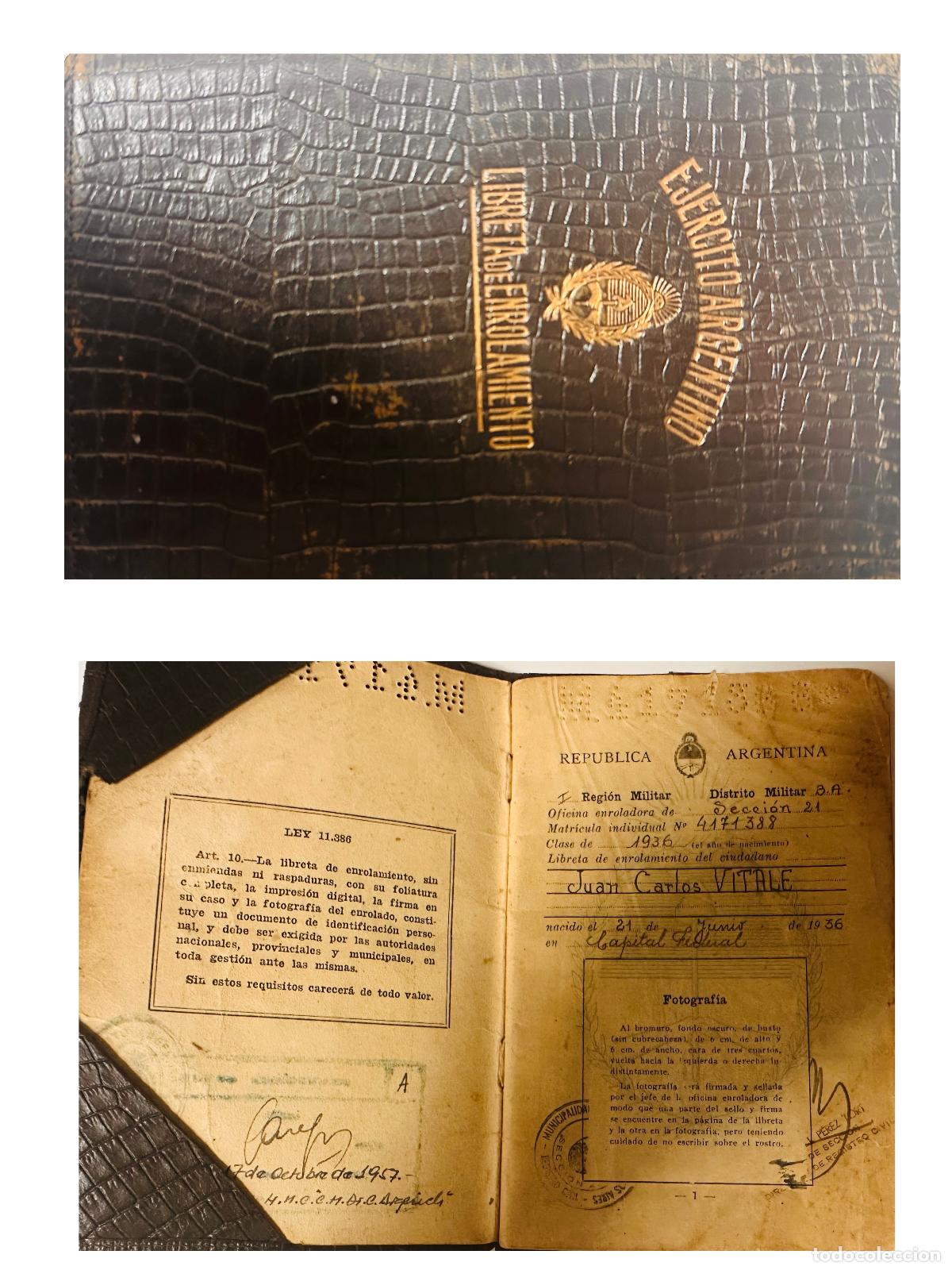 Sellos: CMI) 1957. ARGENTINE REPUBLIC. ARGENTINE ARMY ENLISTMENT BOOKLET FEATURING RECORD OF JUAN CARLOS VIT