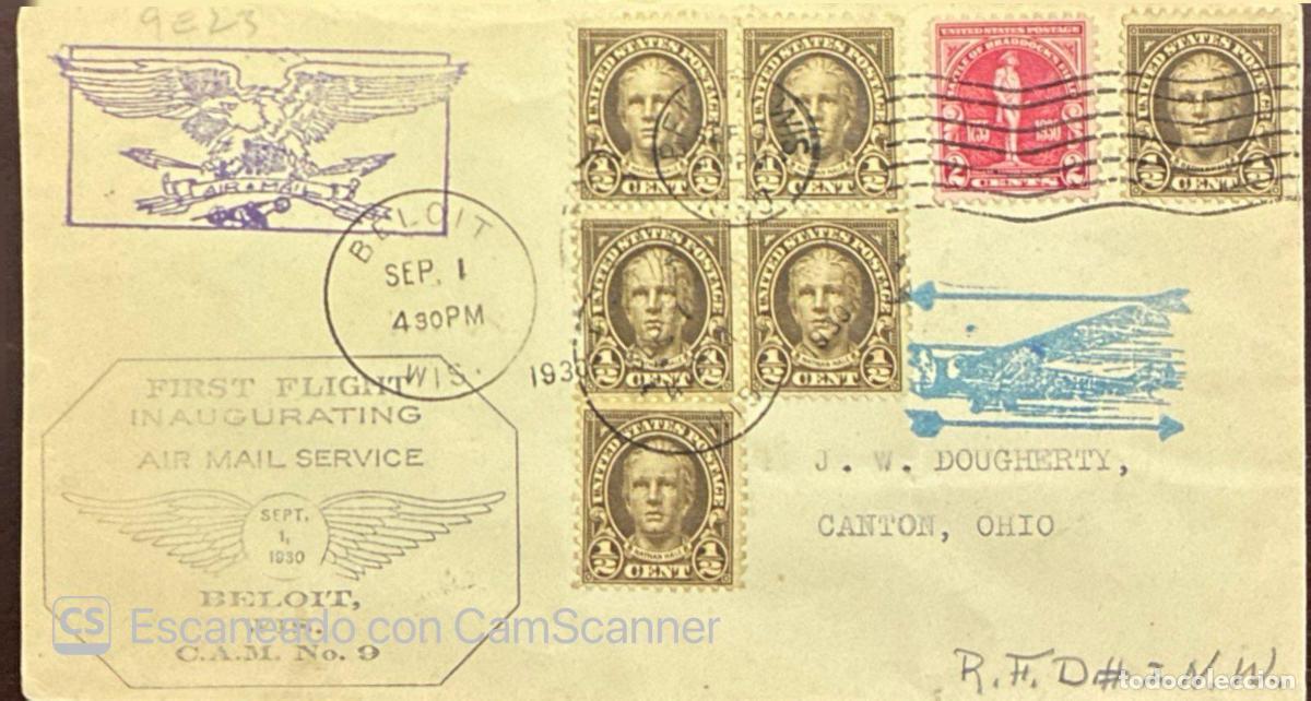 Sellos: CMI) 1930. UNITED STATES. FOUR-STAMP BLOCK OF BENJAMIN FRANKLIN IN GREEN TONE AND RECTANGULAR BRADDO