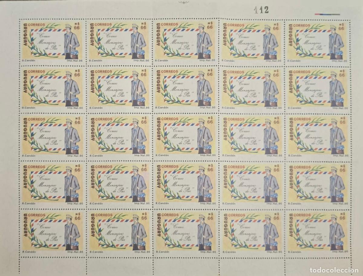 Briefmarken: CMI) 1986. URUGUAY. THIRTY-STAMP SHEET FEATURING A RUNNING POSTMAN ILLUSTRATION WITH CORREO MENSAJER