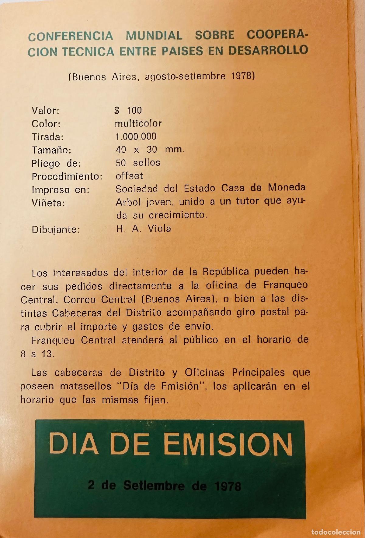 Briefmarken: CMI) 1978. ARGENTINA. OFFICIAL EXPLANATORY DOCUMENT FROM WORLD CONFERENCE ON TECHNICAL COOPERATION A