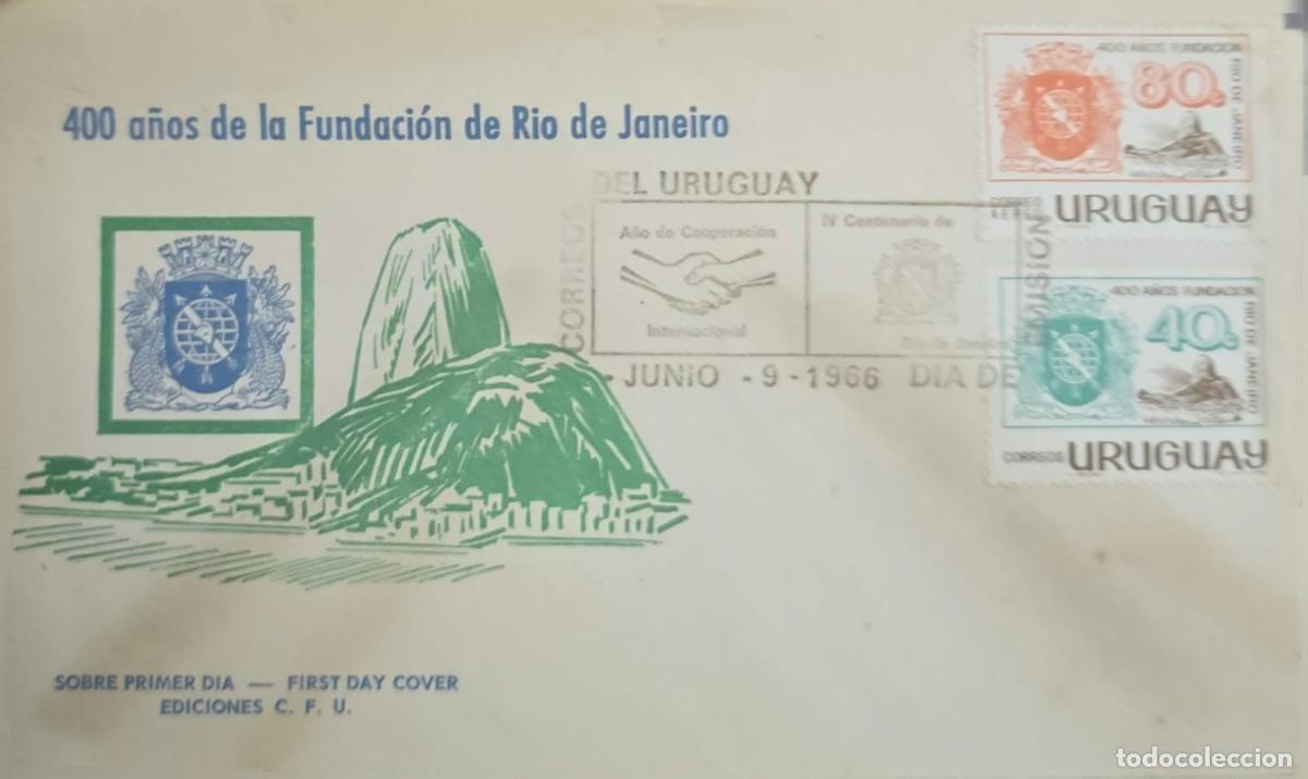 Stamps: CMI) 1966. URUGUAY. COMPOSITION FEATURING TWO STAMPS WITH SEA MOUNTAIN FACHADE WITH 400 A&Ntilde;OS DE LA F