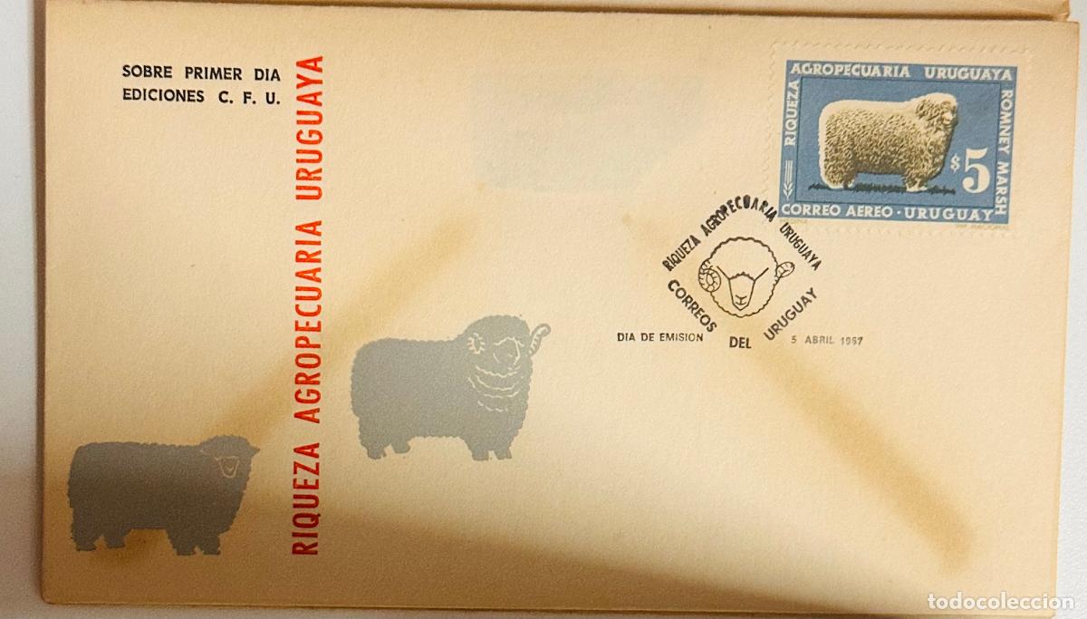 Sellos: CMI) 1967. URUGUAY. ROMNEY MARSH SHEEP LIVESTOCK ILLUSTRATION IN A BLUE FRAME FROM RIQUEZA AGROPECUA