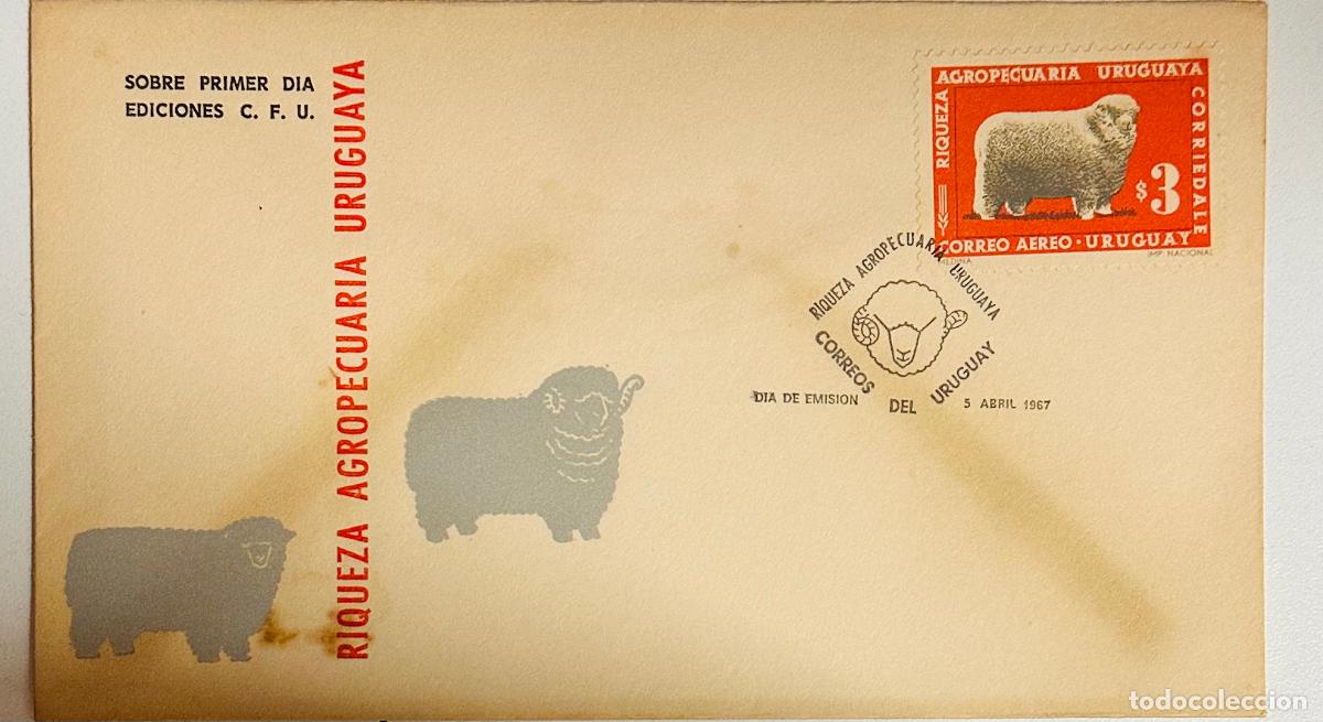 Sellos: CMI) 1967. URUGUAY. CORRIEDALE SHEEP LIVESTOCK ILLUSTRATION IN A RED FRAME FROM RIQUEZA AGROPECUARIA