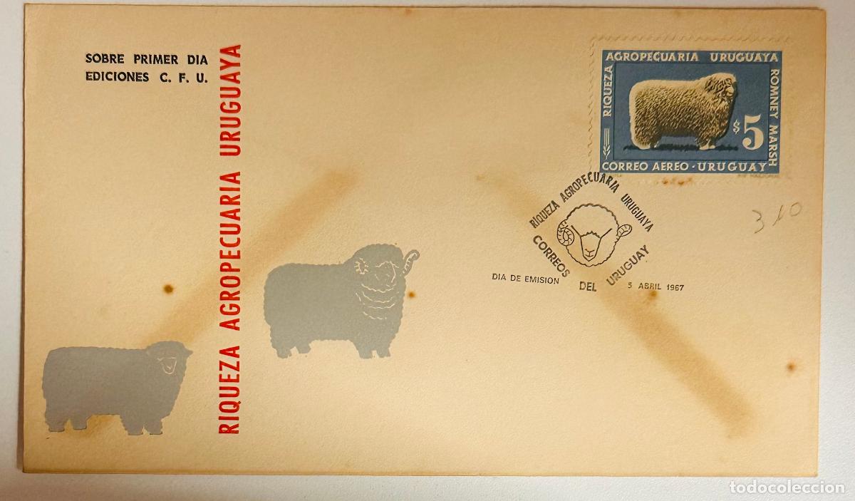 Sellos: CMI) 1967. URUGUAY. ROMNEY MARSH SHEEP LIVESTOCK ILLUSTRATION IN A BLUE FRAME FROM RIQUEZA AGROPECUA