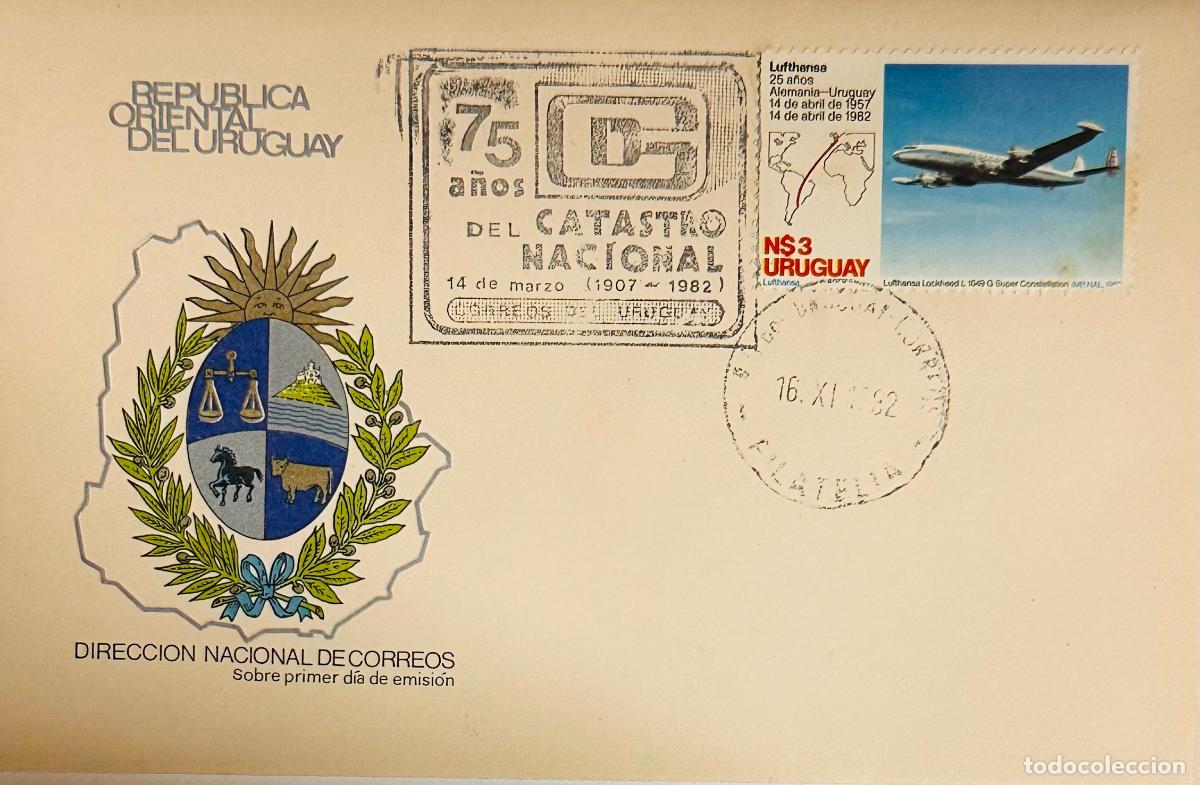 Sellos: CMI) 1982. URUGUAY. LUFTHANSA LOCKHEED L. 1049 AIRCRAFT ILLUSTRATION IN FULL FLIGHT FEATURING CATAST