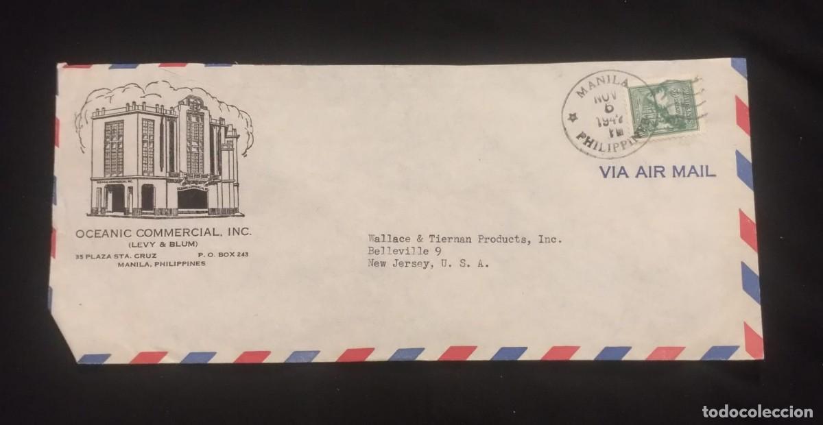 Sellos: TS) 1947 PHILIPPINES, COVER SENT FROM MANILA TO NEW JERSEY, USA, AIRMAIL, PALM AVENUE STAMP, VF.