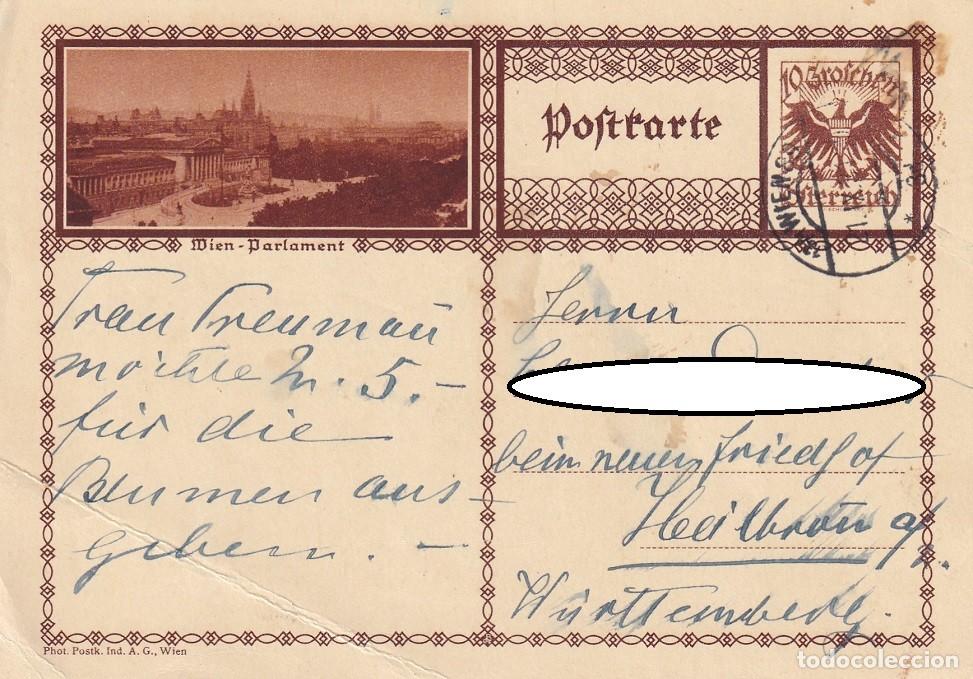 Sellos: Entero postal Austria 1931 - Encargo flores - Mantenimiento tumba Cementerio - Parlamento de Viena