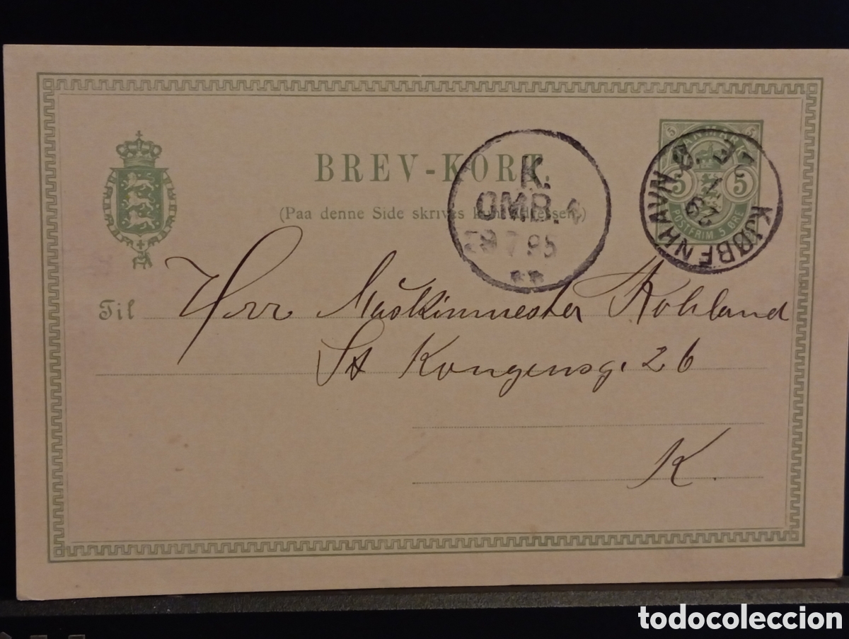 Sellos: &rdquo;Dinamarca 1885 Entero Postal 5 &Oslash;re BREV-KORT, Copenhague, circulado&rdquo;