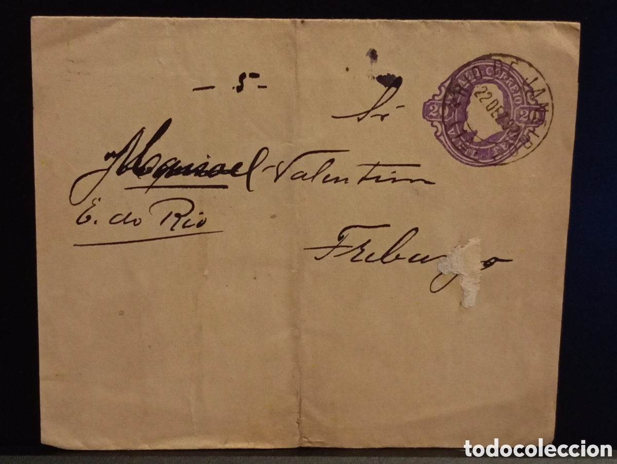 Sellos: &rdquo;Brasil Imperio c.1880 Entero Postal 20 R&eacute;is, circulado a Nova Friburgo&rdquo;