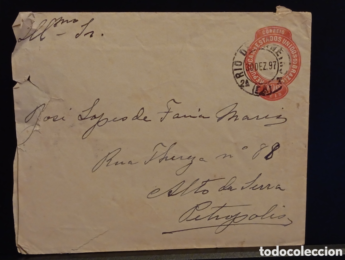 Sellos: &rdquo;Brasil 1897 Entero Postal Republica, Rio de Janeiro a Petr&oacute;polis&rdquo;