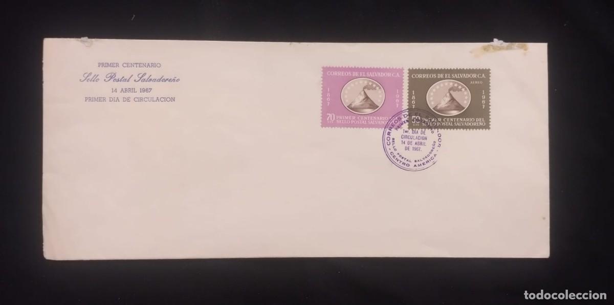 Sellos: TS) 1967 EL SALVADOR, FDC, AIR MAIL, CENTENARY OF THE SALVADORAN STAMP, VF.