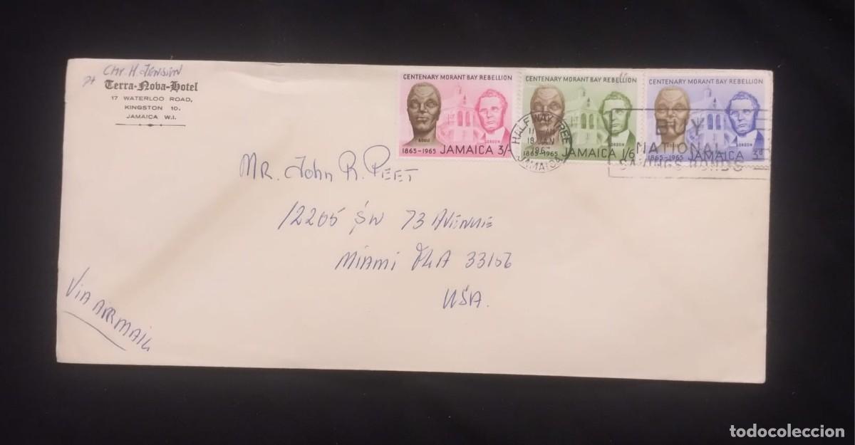 Sellos: TS) 1966 JAMAICA, SLOGAN CANCELLATION, COVER SENT FROM KINGSTON TO MIAMI, USA, AIRMAIL, MORANT BAY R
