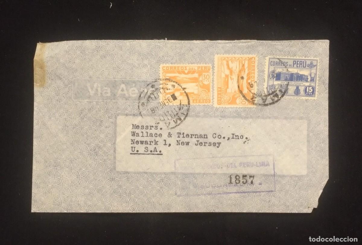 Sellos: TS) 1948 PERU,REGISTRATION NUMBER, COVER SENT FROM LIMA TO NEW JERSEY, USA,AIRMAIL,WITH VARIOUS IRRI