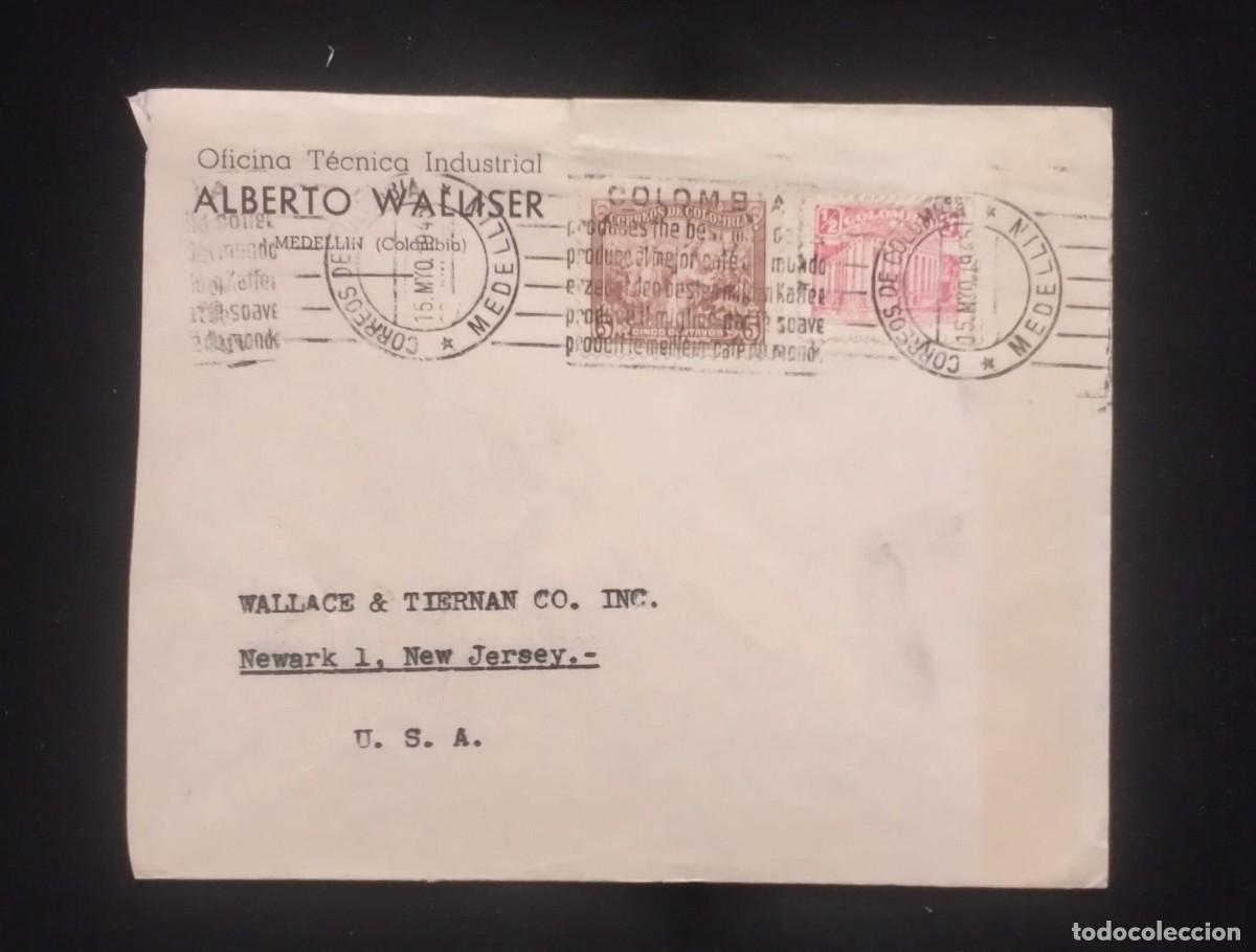 Sellos: TS) 1945 COLOMBIA,CANCELLATION STAMPS, COVER SENT FROM MEDELL&Iacute;N TO NEW JERSEY, USA, WITH MINING AND