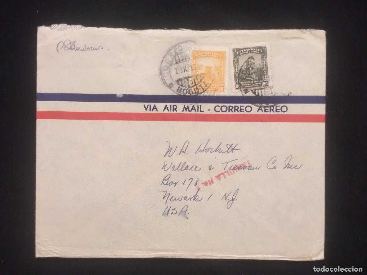 Sellos: TS) 1949 COLOMBIA, COVER SENT FROM BOGOTA TO NEW JERSEY, USA, AIRMAIL, WITH THE COUNTRY ANTIQUITIES,