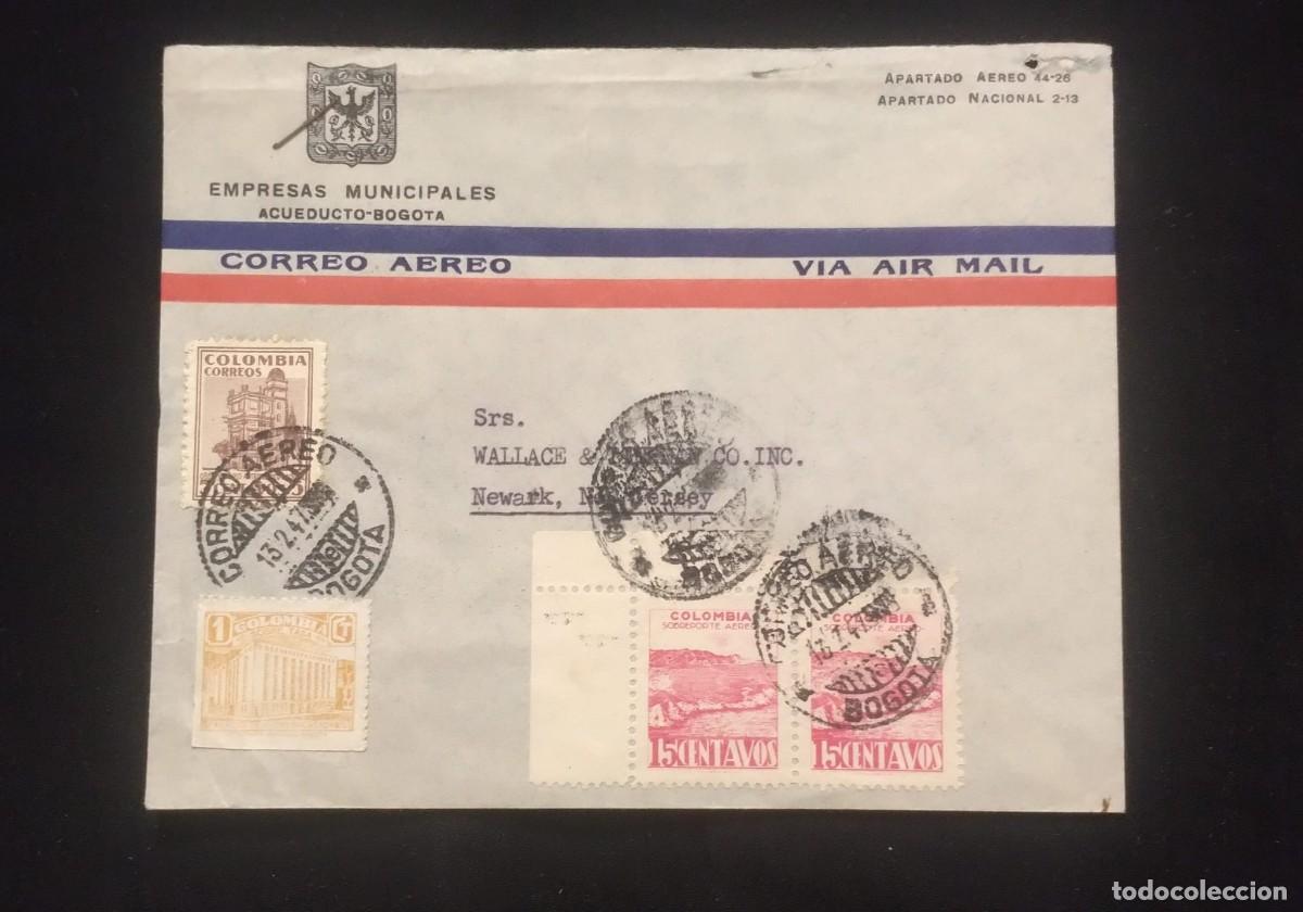 Sellos: TS) 1941 COLOMBIA, COVER SENT FROM BOGOTA TO NEW JERSEY, AIRMAIL, WITH THE BEAUTIFUL BAY OF SANTA MA