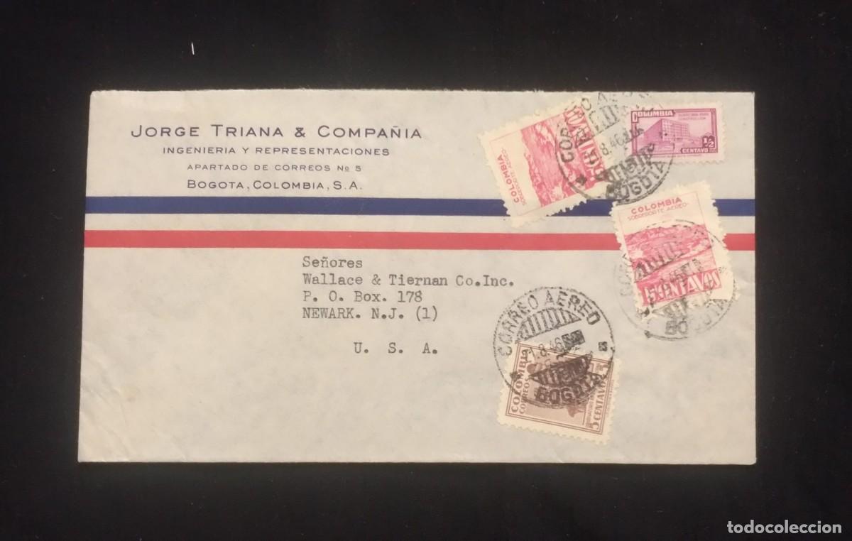 Sellos: TS) 1946 COLOMBIA, COVER SENT FROM BOGOTA TO NEW JERSEY, AIRMAIL, WITH THE COMMUNICATIONS PALACE IN