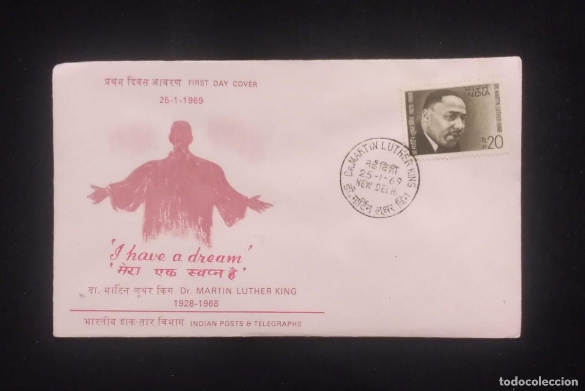 Sellos: TS) 1969 INDIA, FDC,WITH THE ANNIVERSARY OF DEATH MARTIN LUTHER KING WHO WAS A CIVIL RIGHTS ACTIVIST