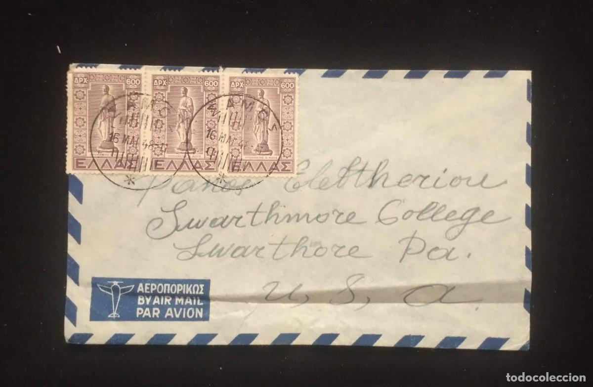 Sellos: TS) 1948 GREECE, AIRMAIL,COVER SENT FROM ATENAS TO NEW JERSEY, WITH THE STATUE OF HIPPOCRATES KOS ST