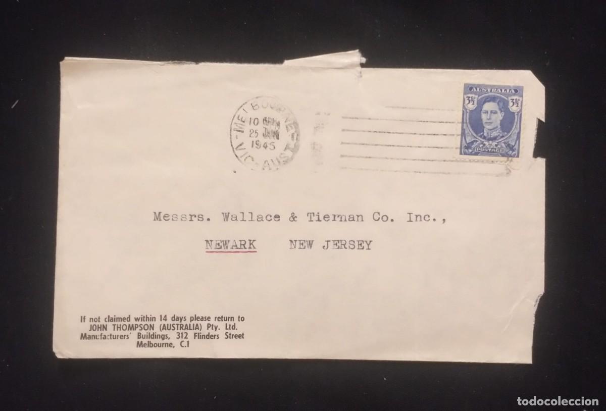 Briefmarken: TS) 1945 AUSTRALIA, CANCELLATION STAMPS, COVER SENT FROM MELBOURNE TO NEW JERSEY, AIRMAIL,WITH THE K