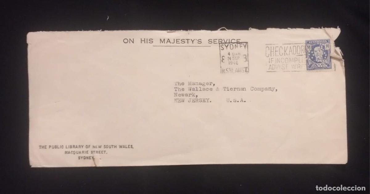 Briefmarken: TS) 1946 AUSTRALIA, CANCELLATION SLOGAN, COVER SENT FROM SYDNEY TO NEW JERSEY, AIRMAIL,WITH THE KING