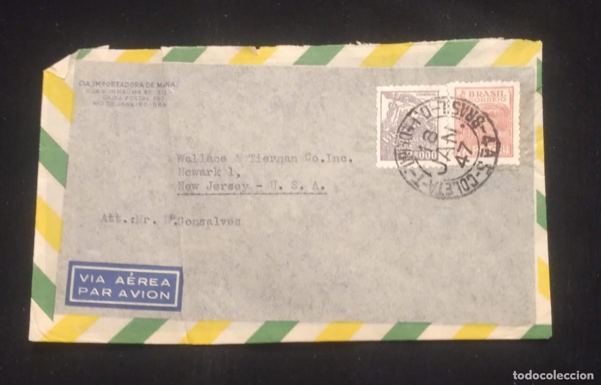 Sellos: TS) 1947 BRAZIL,COVER SENT FROM RIO DE JANEIRO TO NEW JERSEY, AIRMAIL, WITH THE AGRICULTURE ANDIRON