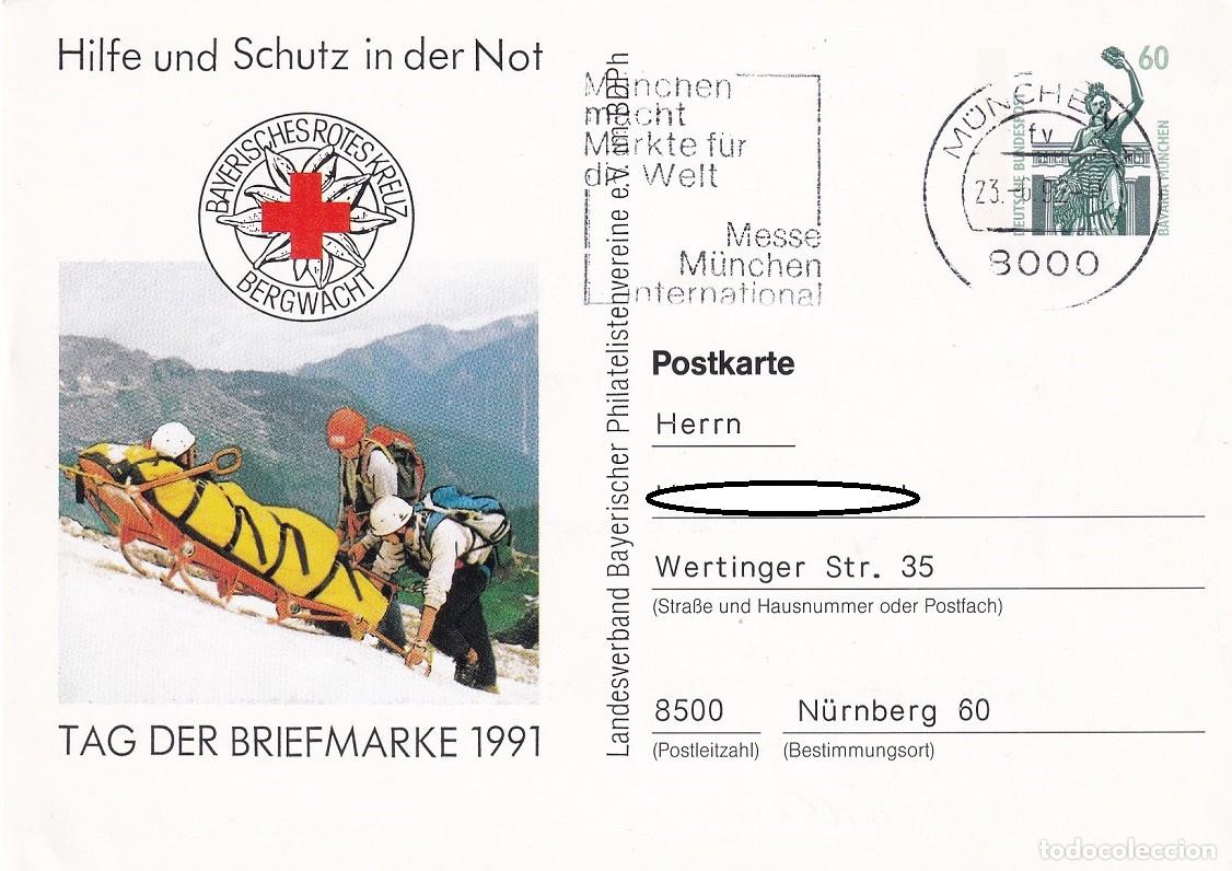 Selos: Entero postal Alemania RFA D&iacute;a del sello 1991 - Servicio de Rescate en monta&ntilde;a Cruz Roja de Baviera