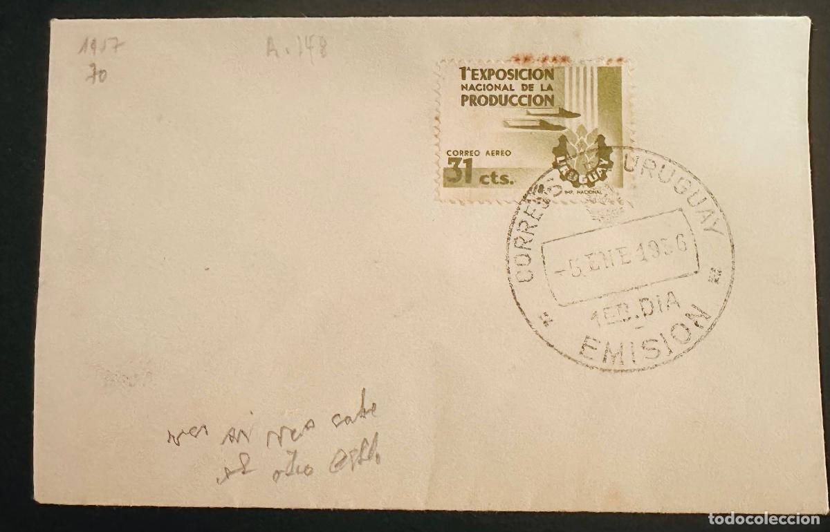 Selos: CMI) 1956. URUGUAY. AIRPLANES ILLUSTRATION WITH 1&ordf; EXPOSICI&Oacute;N NACIONAL DE LA PRODUCCI&Oacute;N CORREO AEREO