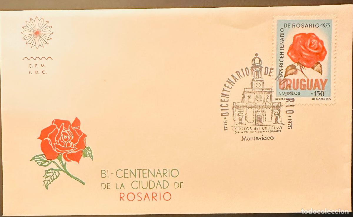 Selos: CMI) 1975. URUGUAY. RED ROSE BOTANICAL ILLUSTRATION ON A 150 STAMP FROM 1775 BICENTENARIO DE ROSARIO